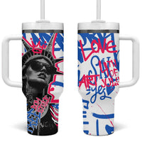 Statue of Liberty Graffiti Street Art Tumbler With Handle America Text and 4th of July Theme in Red White and Blue Design - Wonder Print Shop