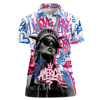Statue of Liberty Graffiti Street Art Women Polo Shirt America Text and 4th of July Theme in Red White and Blue Design - Wonder Print Shop