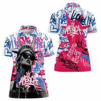 Statue of Liberty Graffiti Street Art Women Polo Shirt America Text and 4th of July Theme in Red White and Blue Design - Wonder Print Shop