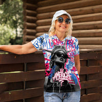 Statue of Liberty Graffiti Street Art Women Polo Shirt America Text and 4th of July Theme in Red White and Blue Design - Wonder Print Shop