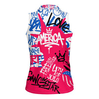 Statue of Liberty Graffiti Street Art Women Sleeveless Polo Shirt America Text and 4th of July Theme in Red White and Blue Design - Wonder Print Shop