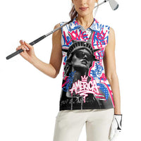 Statue of Liberty Graffiti Street Art Women Sleeveless Polo Shirt America Text and 4th of July Theme in Red White and Blue Design - Wonder Print Shop