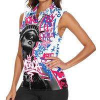 Statue of Liberty Graffiti Street Art Women Sleeveless Polo Shirt America Text and 4th of July Theme in Red White and Blue Design - Wonder Print Shop