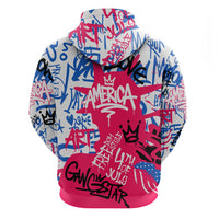 Statue of Liberty Graffiti Street Art Zip Hoodie America Text and 4th of July Theme in Red White and Blue Design - Wonder Print Shop