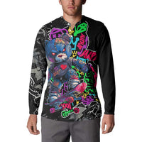 Teddy Bear Hip Hop Graffiti Street Art Button Sweatshirt Crown Shades and Colorful Spray Paint Design - Wonder Print Shop