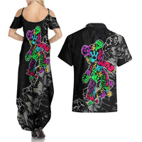 Teddy Bear Hip Hop Graffiti Street Art Couples Matching Summer Maxi Dress and Hawaiian Shirt Crown Shades and Colorful Spray Paint Design - Wonder Print Shop