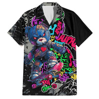Teddy Bear Hip Hop Graffiti Street Art Family Matching Off The Shoulder Long Sleeve Dress and Hawaiian Shirt Crown Shades and Colorful Spray Paint Design - Wonder Print Shop