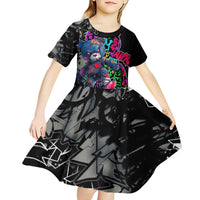 Teddy Bear Hip Hop Graffiti Street Art Kid Short Sleeve Dress Crown Shades and Colorful Spray Paint Design - Wonder Print Shop