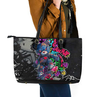 Teddy Bear Hip Hop Graffiti Street Art Leather Tote Bag Crown Shades and Colorful Spray Paint Design - Wonder Print Shop