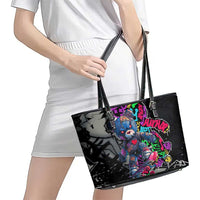 Teddy Bear Hip Hop Graffiti Street Art Leather Tote Bag Crown Shades and Colorful Spray Paint Design - Wonder Print Shop