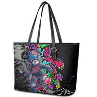 Teddy Bear Hip Hop Graffiti Street Art Leather Tote Bag Crown Shades and Colorful Spray Paint Design - Wonder Print Shop