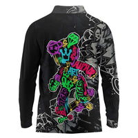 Teddy Bear Hip Hop Graffiti Street Art Long Sleeve Polo Shirt Crown Shades and Colorful Spray Paint Design - Wonder Print Shop