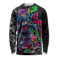 Teddy Bear Hip Hop Graffiti Street Art Long Sleeve Shirt Crown Shades and Colorful Spray Paint Design - Wonder Print Shop