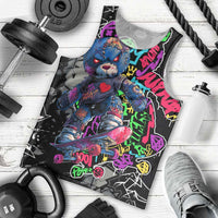Teddy Bear Hip Hop Graffiti Street Art Men Tank Top Crown Shades and Colorful Spray Paint Design - Wonder Print Shop
