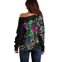 Teddy Bear Hip Hop Graffiti Street Art Off Shoulder Sweater Crown Shades and Colorful Spray Paint Design - Wonder Print Shop