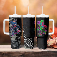 Teddy Bear Hip Hop Graffiti Street Art Tumbler With Handle Crown Shades and Colorful Spray Paint Design - Wonder Print Shop