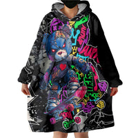 Teddy Bear Hip Hop Graffiti Street Art Wearable Blanket Hoodie Crown Shades and Colorful Spray Paint Design - Wonder Print Shop