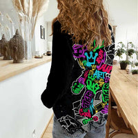 Teddy Bear Hip Hop Graffiti Street Art Women Casual Shirt Crown Shades and Colorful Spray Paint Design - Wonder Print Shop