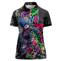 Teddy Bear Hip Hop Graffiti Street Art Women Polo Shirt Crown Shades and Colorful Spray Paint Design - Wonder Print Shop