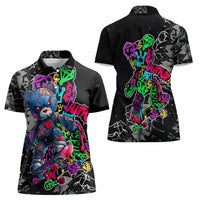 Teddy Bear Hip Hop Graffiti Street Art Women Polo Shirt Crown Shades and Colorful Spray Paint Design - Wonder Print Shop