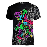 Teddy Bear Hip Hop Graffiti Street Art Women V-Neck T-Shirt Crown Shades and Colorful Spray Paint Design - Wonder Print Shop