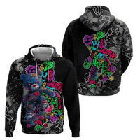 Teddy Bear Hip Hop Graffiti Street Art Zip Hoodie Crown Shades and Colorful Spray Paint Design - Wonder Print Shop