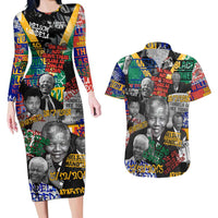 Nelson Mandela Couples Matching Long Sleeve Bodycon Dress and Hawaiian Shirt Street Spray Art Recreating The Life Of A Great Man - Wonder Print Shop