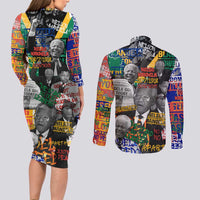 Nelson Mandela Couples Matching Long Sleeve Bodycon Dress and Long Sleeve Button Shirt Street Spray Art Recreating The Life Of A Great Man - Wonder Print Shop