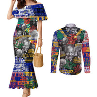 Nelson Mandela Couples Matching Mermaid Dress and Long Sleeve Button Shirt Street Spray Art Recreating The Life Of A Great Man - Wonder Print Shop