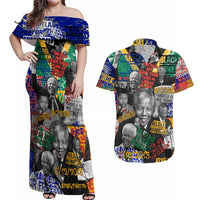 Nelson Mandela Couples Matching Off Shoulder Maxi Dress and Hawaiian Shirt Street Spray Art Recreating The Life Of A Great Man - Wonder Print Shop