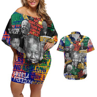 Nelson Mandela Couples Matching Off Shoulder Short Dress and Hawaiian Shirt Street Spray Art Recreating The Life Of A Great Man - Wonder Print Shop
