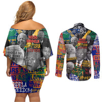 Nelson Mandela Couples Matching Off Shoulder Short Dress and Long Sleeve Button Shirt Street Spray Art Recreating The Life Of A Great Man - Wonder Print Shop