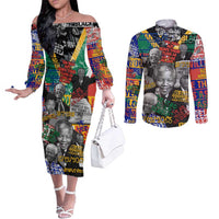 Nelson Mandela Couples Matching Off The Shoulder Long Sleeve Dress and Long Sleeve Button Shirt Street Spray Art Recreating The Life Of A Great Man - Wonder Print Shop