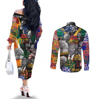 Nelson Mandela Couples Matching Off The Shoulder Long Sleeve Dress and Long Sleeve Button Shirt Street Spray Art Recreating The Life Of A Great Man - Wonder Print Shop