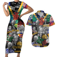 Nelson Mandela Couples Matching Short Sleeve Bodycon Dress and Hawaiian Shirt Street Spray Art Recreating The Life Of A Great Man - Wonder Print Shop