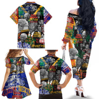 Nelson Mandela Family Matching Off The Shoulder Long Sleeve Dress and Hawaiian Shirt Street Spray Art Recreating The Life Of A Great Man - Wonder Print Shop