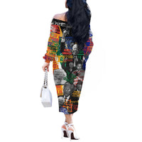 Nelson Mandela Off The Shoulder Long Sleeve Dress Street Spray Art Recreating The Life Of A Great Man - Wonder Print Shop