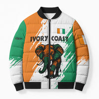 Ivory Coast Bomber Puffer Jacket with Tribal Elephant and Paint Splash Design - Wonder Print Shop