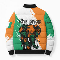 Ivory Coast Bomber Puffer Jacket with Tribal Elephant and Paint Splash Design - Wonder Print Shop