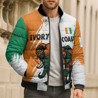Ivory Coast Bomber Puffer Jacket with Tribal Elephant and Paint Splash Design - Wonder Print Shop
