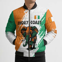 Ivory Coast Bomber Puffer Jacket with Tribal Elephant and Paint Splash Design - Wonder Print Shop