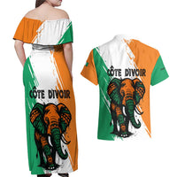 Ivory Coast Couples Matching Off Shoulder Maxi Dress and Hawaiian Shirt with Tribal Elephant and Paint Splash Design - Wonder Print Shop