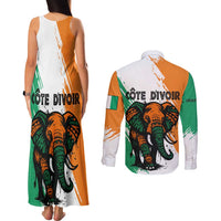 Ivory Coast Couples Matching Tank Maxi Dress and Long Sleeve Button Shirt with Tribal Elephant and Paint Splash Design - Wonder Print Shop
