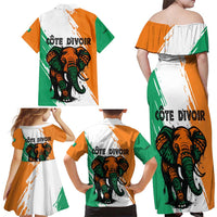 Ivory Coast Family Matching Off Shoulder Maxi Dress and Hawaiian Shirt with Tribal Elephant and Paint Splash Design - Wonder Print Shop