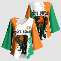 Ivory Coast Kimono Sleeve Blouse with Tribal Elephant and Paint Splash Design - Wonder Print Shop