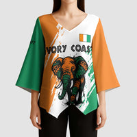 Ivory Coast Kimono Sleeve Blouse with Tribal Elephant and Paint Splash Design - Wonder Print Shop