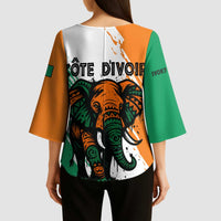 Ivory Coast Kimono Sleeve Blouse with Tribal Elephant and Paint Splash Design - Wonder Print Shop