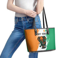 Ivory Coast Leather Tote Bag with Tribal Elephant and Paint Splash Design - Wonder Print Shop