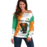 Ivory Coast Off Shoulder Sweater with Tribal Elephant and Paint Splash Design - Wonder Print Shop