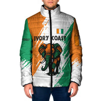 Ivory Coast Padded Jacket with Tribal Elephant and Paint Splash Design - Wonder Print Shop